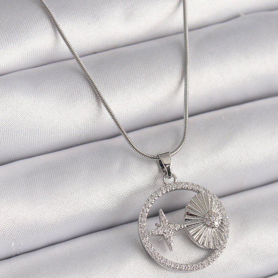 316L Steel Silver Color Chain Zircon Stone Star Medallion Model Women s Necklace