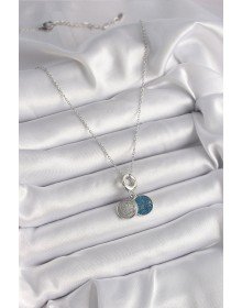 316L Steel Silver Color Chain Zircon Stone Processed Blue Silvery Women's Necklace