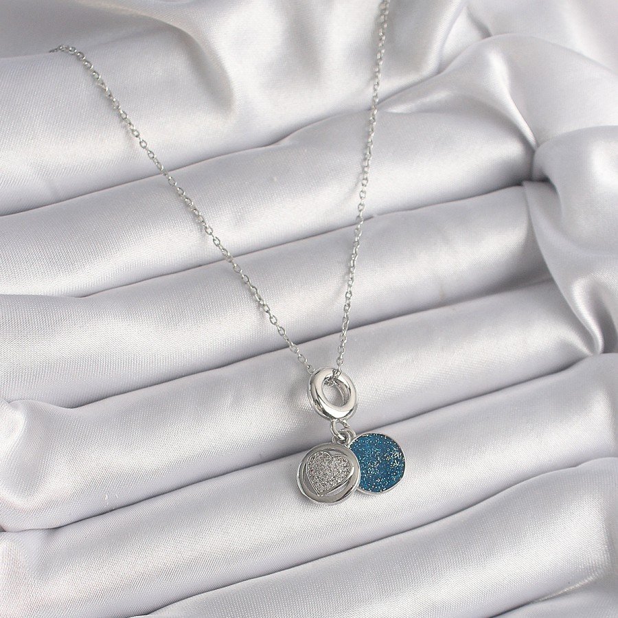 316L Steel Silver Color Chain Zircon Stone Processed Blue Silvery Women s Necklace
