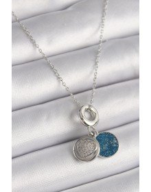 316L Steel Silver Color Chain Zircon Stone Processed Blue Silvery Women's Necklace