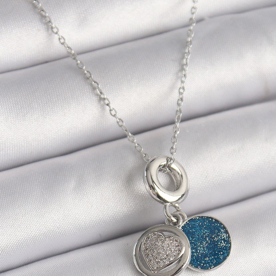 316L Steel Silver Color Chain Zircon Stone Processed Blue Silvery Women s Necklace