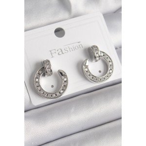Brass Silver Color Zircon Stone Stud Ring Model Women's Earrings