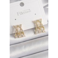 Brass Gold Color Zircon Stone X Model Dangle Detail Women's Earrings