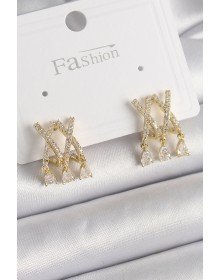 Brass Gold Color Zircon Stone X Model Dangle Detail Women's Earrings