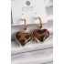 Brass Gold Color 3D Heart Leopard Pattern Model Women's Earrings
