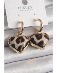 Brass Gold Color 3D Heart Leopard Model Women's Earrings