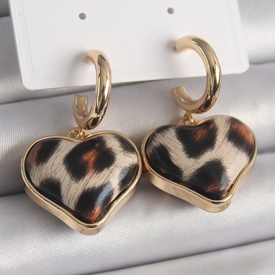 Brass Gold Color 3D Heart Leopard Model Women s Earrings