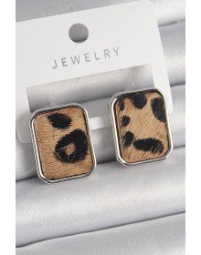 Brass Silver Color Leopard Pattern Square Model Women's Earrings