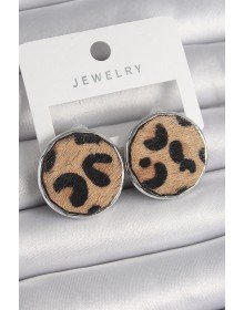 Brass Silver Color Circle Plate Model Leopard Pattern Women's Earrings