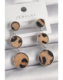 Brass Silver Color 3-Piece Circle Plate Leopard Pattern Women's Earrings