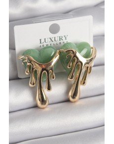 Brass Gold Color Green Pearl Flowing Heart Model Women's Earrings