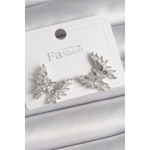 Brass Silver Color Zircon Stone Butterfly Model Women's Earrings