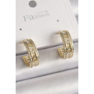 Brass Gold Color Zircon Stone Processing Detail Ring Model Women's Earrings
