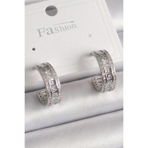 Brass Silver Color Zircon Stone Processing Detail Ring Model Women's Earrings