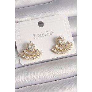 Brass Gold Color Zircon Stone Fan Model Women's Earrings Brass Gold Color Zircon Stone Fan Model Women's Earrings