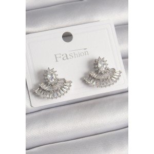 Brass Silver Color Zircon Stone Fan Model Women's Earrings Brass Silver Color Zircon Stone Fan Model Women's Earrings