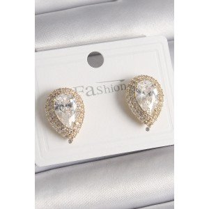 Brass Gold Color Zircon Stone Drop Model Women's Earrings