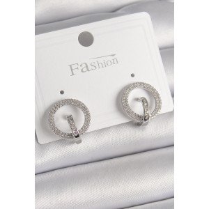 Brass Silver Color Zircon Stone Ring Model Women's Earrings