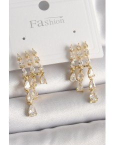 Brass Gold Color Zircon Stone Rain Model Women's Earrings Brass Gold Color Zircon Stone Rain Model Women's Earrings