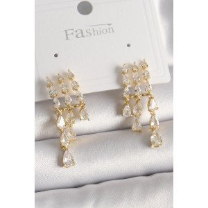Brass Gold Color Zircon Stone Rain Model Women's Earrings