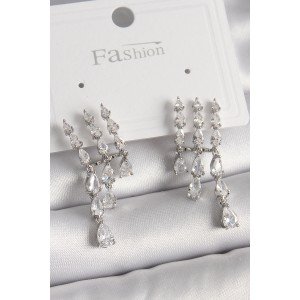 Brass Silver Color Zircon Stone Rain Model Women's Earrings