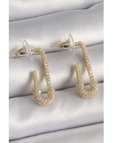 Brass Gold Color Zircon Stone Safety Pin Model Women's Earrings