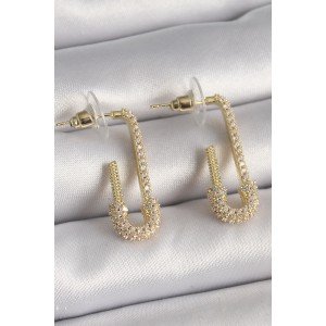 Brass Gold Color Zircon Stone Safety Pin Model Women's Earrings