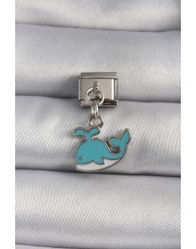 316L Steel Silver Color Dangle Blue Whale Model Nomination Charm