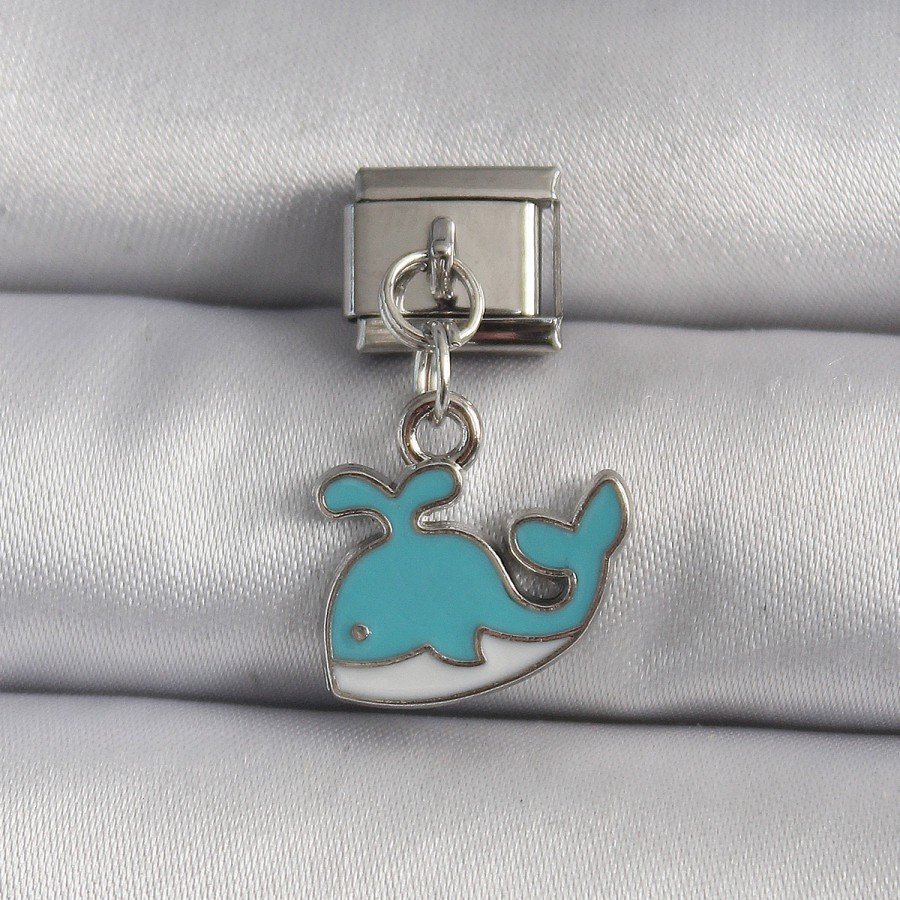 316L Steel Silver Color Dangle Blue Whale Model Nomination Charm