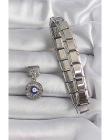 316L Steel Silver Color Dangle Zircon Stone Eye Model Evil Eye Bead Detail Nomination Charm