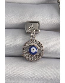 316L Steel Silver Color Dangle Zircon Stone Eye Model Evil Eye Bead Detail Nomination Charm