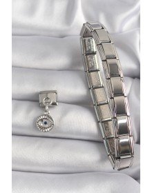 316L Steel Silver Color Dangle Zircon Stone Eye Model Nomination Charm