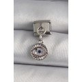 316L Steel Silver Color Dangle Zircon Stone Eye Model Nomination Charm