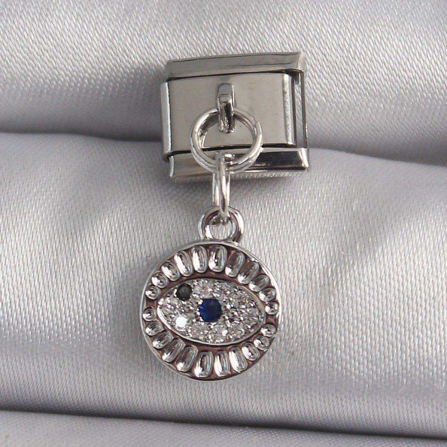 316L Steel Silver Color Dangle Zircon Stone Eye Model Nomination Charm