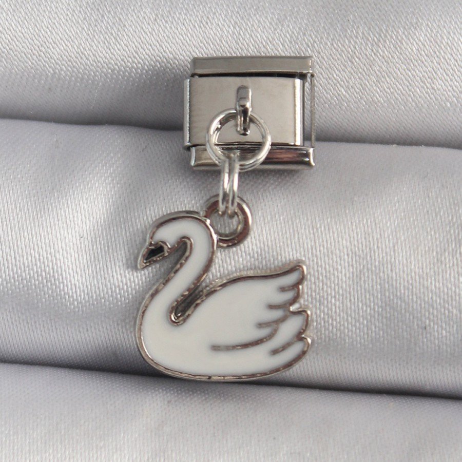 316L Steel Silver Color Pendant White Swan Model Nomination Charm