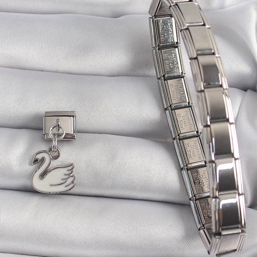316L Steel Silver Color Pendant White Swan Model Nomination Charm