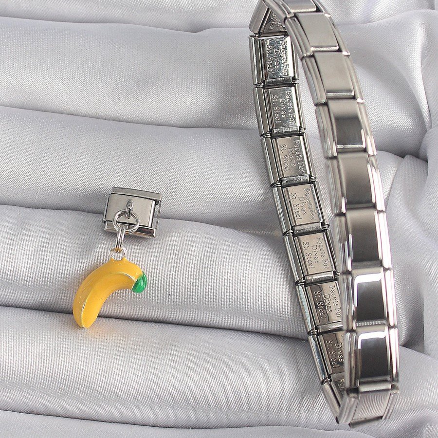 316L Steel Silver Color Dangle Banana Model Nomination Charm
