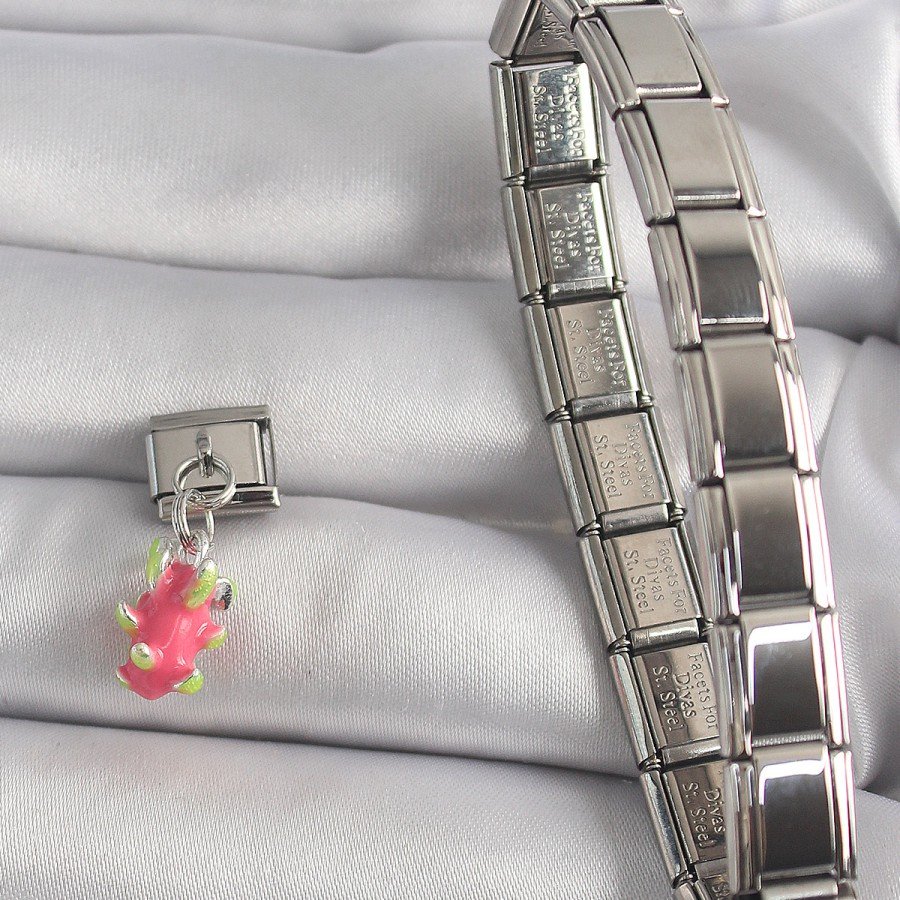 316L Steel Silver Color Dangle Dragon Fruit Model Nomination Charm