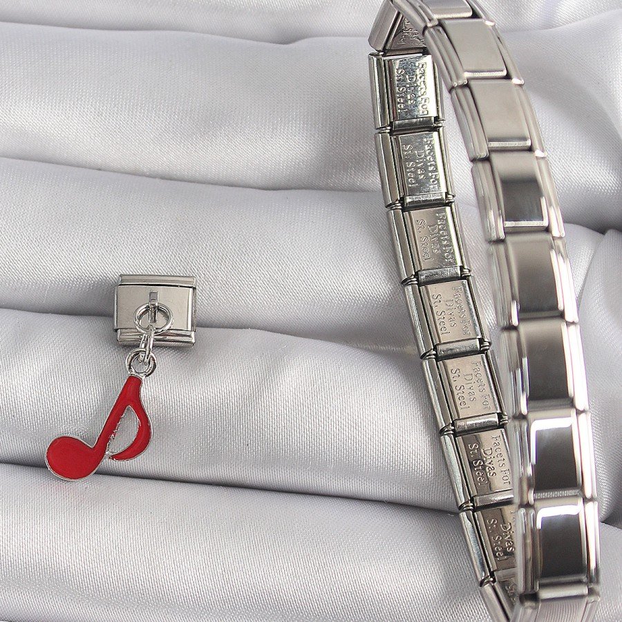 316L Steel Silver Color Red Note Model Nomination Charm