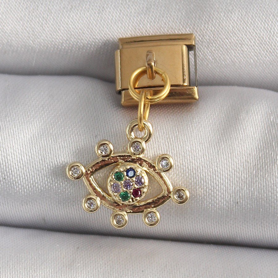 316L Steel Gold Color Dangle Zircon Stone Eye Model Nomination Charm