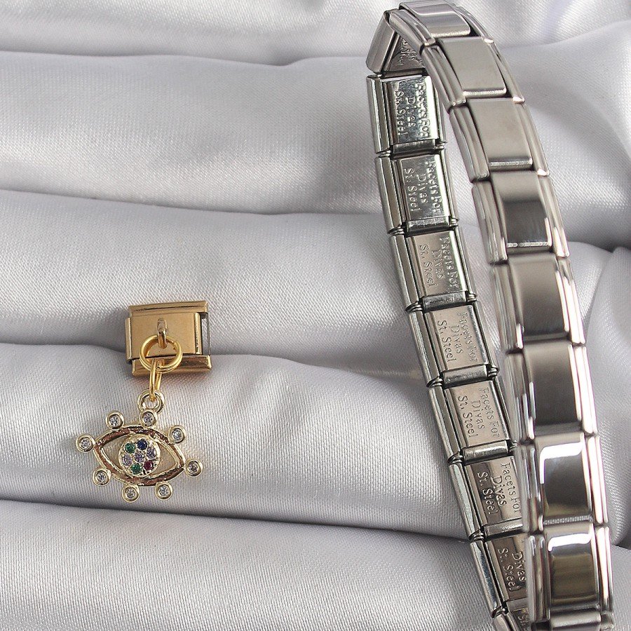316L Steel Gold Color Dangle Zircon Stone Eye Model Nomination Charm