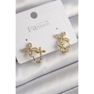 Brass Gold Color Zircon Stone 2-Piece Flower Model Women's Earrings