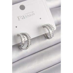 Brass Silver Color 2-Piece Zircon Stone Hoop Model Women's Earrings