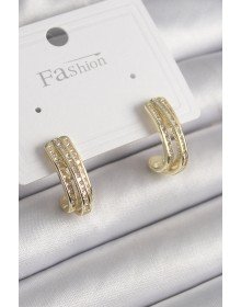 Brass Gold Color Zircon Stone Half Ring Model Women's Earrings
