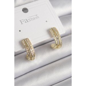 Brass Gold Color Zircon Stone Half Ring Model Women's Earrings Brass Gold Color Zircon Stone Half Ring Model Women's Earrings