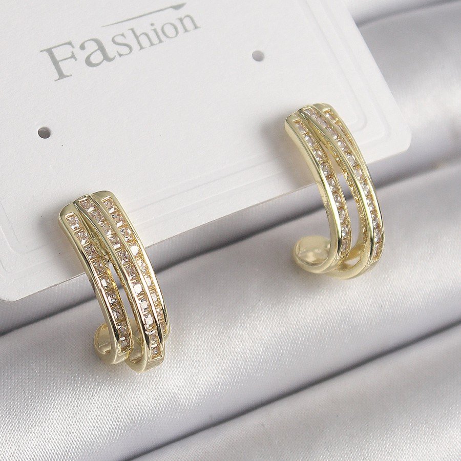 Brass Gold Color Zircon Stone Half Ring Model Women s Earrings