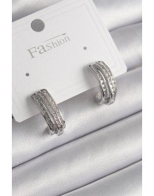 Brass Silver Color Zircon Stone Half Ring Model Women's Earrings