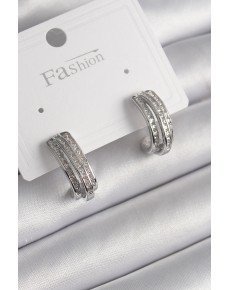 Brass Silver Color Zircon Stone Half Ring Model Women's Earrings Brass Silver Color Zircon Stone Half Ring Model Women's Earrings