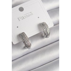 Brass Silver Color Zircon Stone Half Ring Model Women's Earrings Brass Silver Color Zircon Stone Half Ring Model Women's Earrings