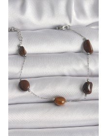 316L Steel Silver Color Chain Brown Natural Stone Model Women's Bracelet